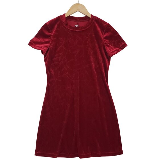 90s Possessed Red Velvet Floral Textured Short Sleeve A Line Dress Size M Grunge - Picture 2 of 7